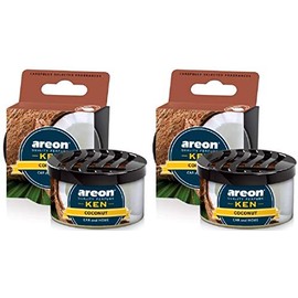 AREON Ken Car Air Freshener Coconut Tin Top Up Adjustable Vented Lid Multi Pack of 2