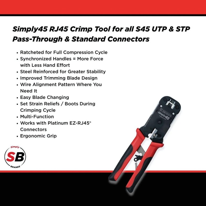 Simply45 Pass-Through RJ45 Crimp Tool for Unshielded and Internal Ground