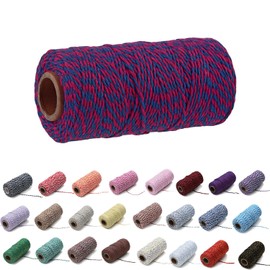 1 Roll 2mm 109 Yard Colourful Cotton Cord Bakers Twine DIY Crafts Gift Wrapping Christmas Wedding Home Decor String Rope (Rose Red+Royal Blue)