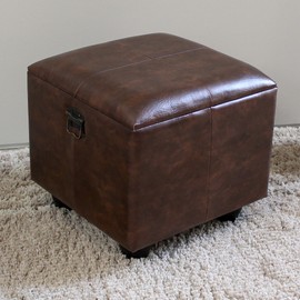 International Caravan YWLF-2188-MX-IC Furniture Piece Square Faux Leather Ottoman w/Lid, 0