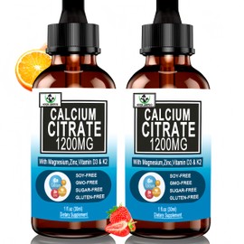 (2 Pack) Calcium Supplements for Women,Calcium 1200mg with Vitamin D3 Drops for Bone,Teeth,Colon,Cardiovascular Health,High Absorption Liquid Calcium Citrate Magnesium Plus Zinc Vitamin K2,Vegan