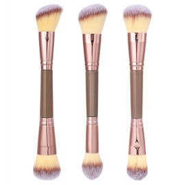 Dual Ended Makeup Brush, Round and Angled Top Foundation Contour Brushes for Liquid Powder Cream Blending, Foundation Contour Concealer Tool
