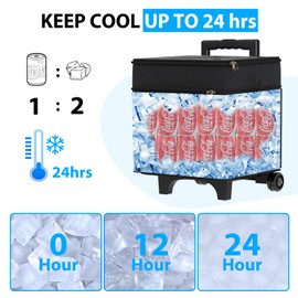 Cooler with Wheels and Handle, Portable Rolling Cooler, 50 Cans/29L Collapsible Cooler, Insulated Waterproof, Soft Cooler on Wheels for Beach, Camping, Traveling, Picnic, Outdoor Activities