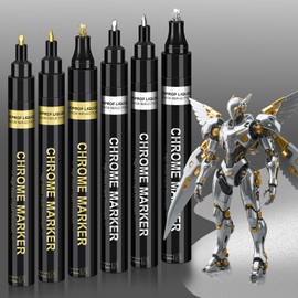 Artugn 6Pcs Oil-based Chrome Mirror Markers - Silver & Gold Permanent Metallic Markers for Model Painting, DIY Projects - Waterproof, Reflective Gloss Pens