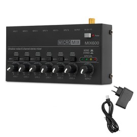 Sound Mixer Ultra Compact Metal Low Noise 6 Channel Stereo Line Mixer for Live Home Studio Recording