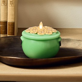 Luminara Lucky Green Pot of Gold Candle - Flickering Real-Flame Technology- Flameless LED- Remote Ready- Classic Green St. Patrick's Day- 4.8" x 4.3"