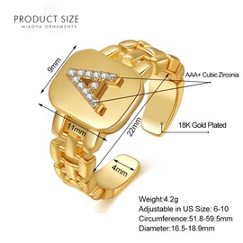 Initial Rings for Women Chunky Gold Initial Letter Ring for Teen Girls A-Z Alphabet Adjustable Rings for Women Girls 18K Gold Plated Jewelry (I)