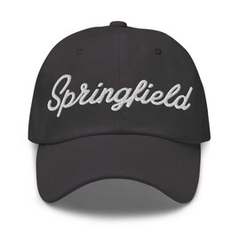 Springfield Baseball Cap Springfield Dad Hat Bold Baseball Script Michigan MI Hat Embroidered Souvenir Gift Dark Grey