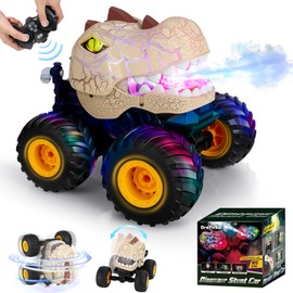 Drefirsa Monster Truck Toy, 50min+ Runtime Dinosaur Remote Control Car for Boy 4-7 8-12, RC Stunt Car with Spray, Light, 360° Rotating&90° Driving, All Terrain Dinosaur Toy RC Truck for Kid Xmax Gift