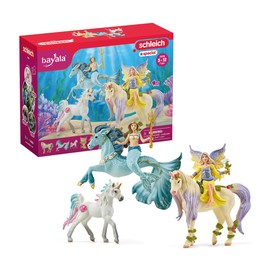 Schleich bayala Fairy Feya, Mermaid Eyela, with Unicorn and Pony Playset - 5-Piece Perfect Little Magic Colorful Princess Animal Enchanting Glow Power Toy Set, Gift for Boys and Girls, Kids Age 5+