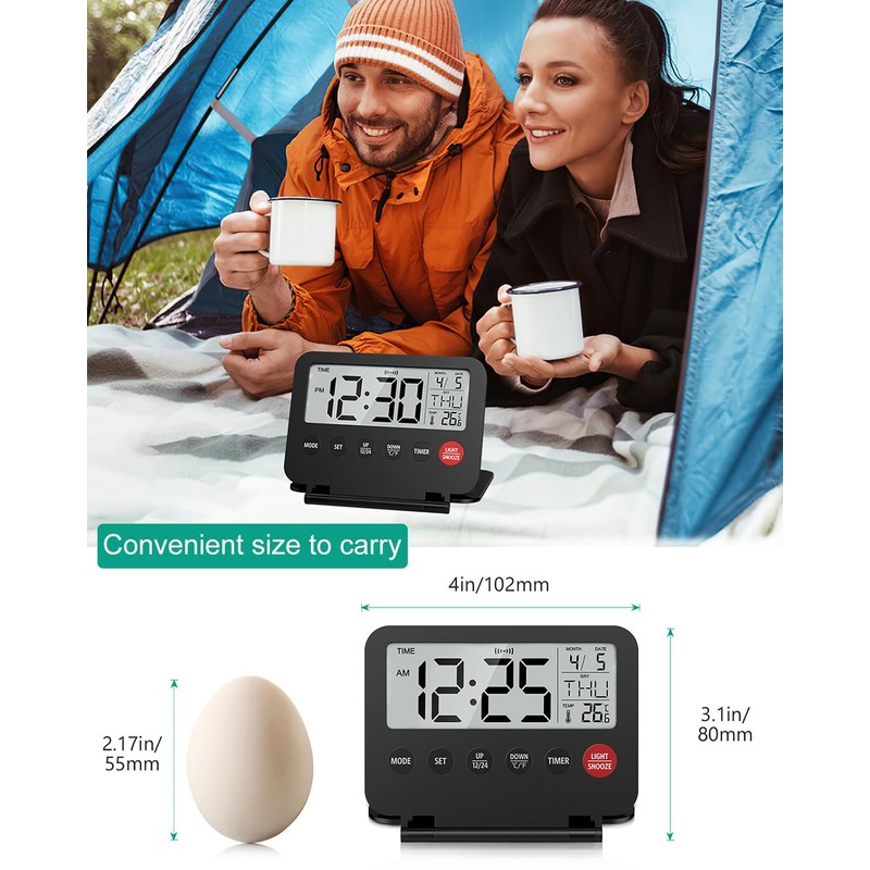 ORIA Digital Travel Alarm Clock, Battery Operated LCD Desk Clock,