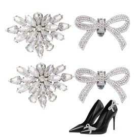 ORUZA Pack of 4 Crystal Shoe Clips, Rhinestone Bow Tie Shoe Clips, 2 Styles Metal Shoe Clips, Can Disassemble Shoe Decorative Accessories for Women Heels Wedding Bridal Party Shoe Decoration