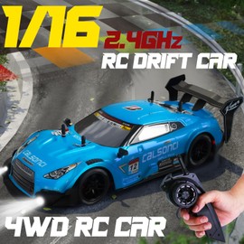 Remote Control Car RC Drift Car 1:16 Scale 4WD RC Car with LED Lights 2.4GHz 30km/h RTR High Speed Racing Sport Toy Car for Adults Boys Girls Kids Gift 2Pcs Rechargeable Battery
