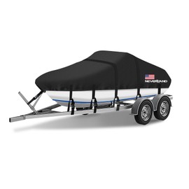 Boat Cover 17-19 ft Waterproof Boat Covers Fits Bass, V-Hull and Tri-Hull, Fish & Ski, Runabout Bowrider Boat, 17' 18' 19' Foot Heavy Duty Canvas Trailerable Boat Cover Black
