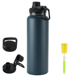 Insulated Water Bottle, Thickened Stainless Steel Vacuum Metal Thermos, Portable Sports Large Water Jug with Handle for Gym and Hiking, BPA-Free 40 oz (Blue) (Dark Blue)