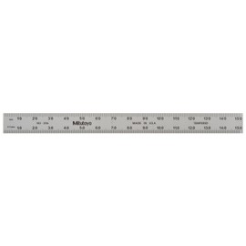 Mitutoyo 182-206, Steel Rule, 6"/150mm, (1/50", 1/100", 1mm, 1/2mm), 1/64" Thick X 1/2" Wide, Satin Chrome Finish Tempered Stainless Steel