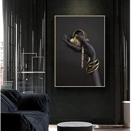 LPFNSF Modern Canvas Picture Gold Black Lips Canvas Picture Female Living Room Bedroom Home Decoration Poster Framed Poster (Style 4, 20 x 30 cm)