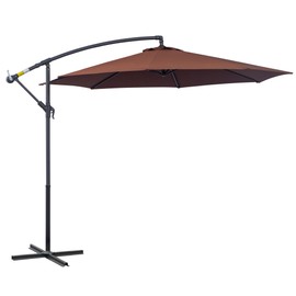 Outsunny 10' Cantilever Hanging Tilt Offset Patio Umbrella with UV & Water Fighting Material and a Sturdy Stand, Brown
