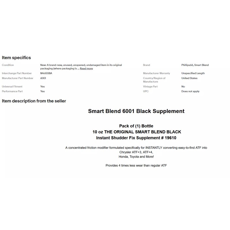 Phillips66, Smart Blend Smart Blend 6001 Black Instant Shudder Fix