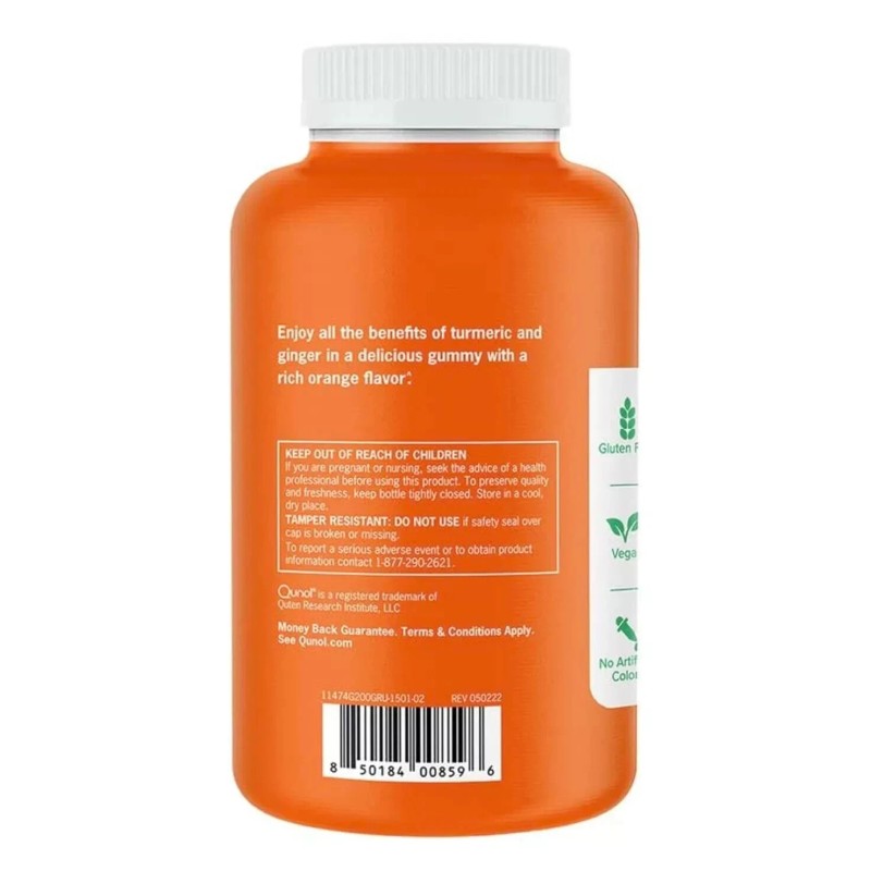Qunol Turmeric Plus Ginger, 100 Day Suply 200 Gummies 500mg