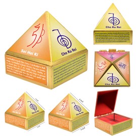 Reiki Crystal Products Cho Ku Rei Wooden Pyramid Wish Box With Reiki Symbol, Crystal Brid Box, Size 10.1 cm (4 inch) for Healing