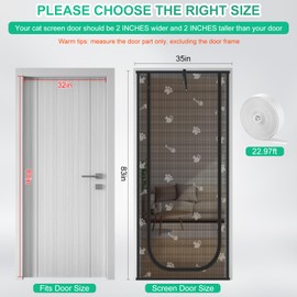 Morikey Reinforced Cat Screen Door, Fits Door Size 32" x 80", Pets Proof Screen Door with Zipper Closure, Durable Cat Resistant Screen Door Mesh for Living Room, Bedroom, Black
