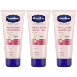 Vaseline Lotion, Healthy Hands Stronger Nails with Keratin 3-Pack – Intensive Care Hand Lotion with Petroleum Jelly, 3.4 Oz Ea
