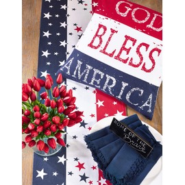 SARO LIFESTYLE Red White & Blue 4th of July Cotton Table Runner, 16" x 72", Multicolor
