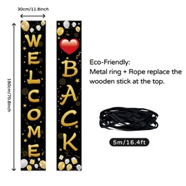 Koliphy Welcome Back Decoration, Welcome Back Banner, Welcome Back Banner for Family Celebrations, Classroom, School, Season, Family Party, Door Decoration, Black Gold, 70.8 x 11.8 Inches