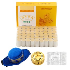 10 años de pureza 60:1 relación 54 rollos de palitos de moxibustión puro + 1 caja de cobre portátil sin humo Moxibustion Moxa Box quemador de forma redonda + 1 mapa de acupoint (nuevo juego de moxibustion mejorado)