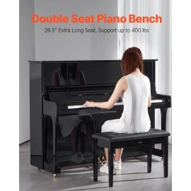 Duet Wooden Vanity Bookcase Stool Padded Piano Keyboard Bench with Storage for Musical Instrument AccessoriesDefault: Default