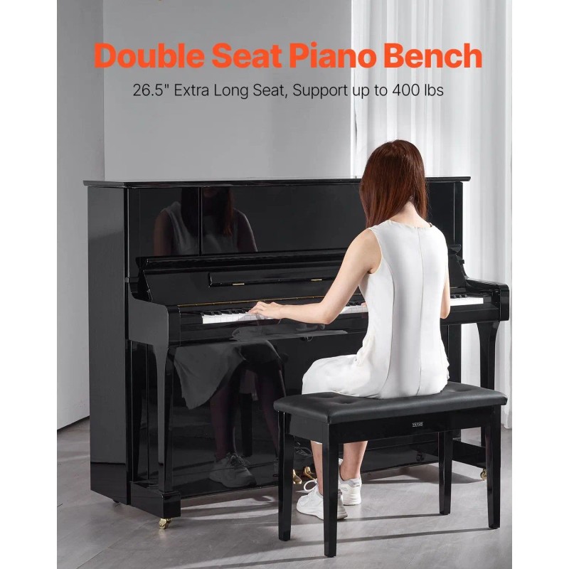 Duet Wooden Vanity Bookcase Stool Padded Piano Keyboard Bench with