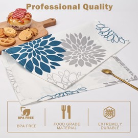 Snycler Table Runner Blue Grey Dahlia Pinnata Flower Table Runners Modern Elegant Pompon Farmhouse Geometric Table Center White Linen Decor for Home Dining Party Entrance (12x18 Inch,Set of 4)