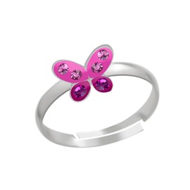 Children's Butterfly Ring with Small Stones. Animal Jewellery Gifts for Girls, Children. Adjustable Width 925 Sterling Silver. Comes in Gift Box, Sterling Silver
