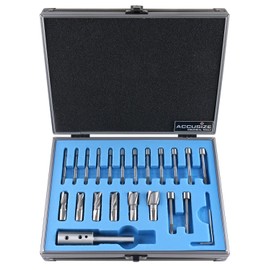 Accusize Industrial Tools 21 Piece Metric H.S.S. Interchangeable Pilot Counterbore Set, Straight Shank, 8.5-16.5 mm, 3620-0122
