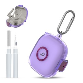 Case for Beats Powerbeats Pro 2，Safety Lock Switch，Clear TPU Protective Case for Beats Powerbeats Pro 2，with Keychain，Cleaning Pen Set (Clear Purple)