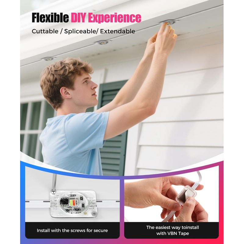 POOFZY Permanent Outdoor Lights for House, 150ft RGB+IC Smart Outdoor