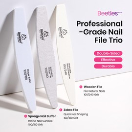 Beetles Nail File Nail Buffer, 3 Pcs Nail Files and Buffers for Acrylic and Natural Nails, 100/180/240 Grit Finger Nail Files & Buffers for Gel Nails Polish Home Salon Manicure Gift for Women