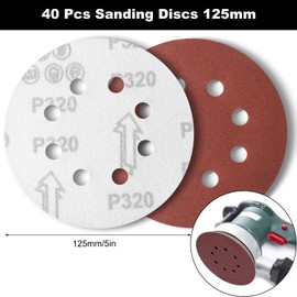 REJOECE Sandpaper 125 mm Velcro, 8 Hole Sanding Discs P2000/P1500/P1200/P1000/P800/P600/P400/P320 Grit, 5 Inch Round Velcro for Random Orbital Sanders (Pack of 40)
