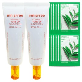 Innisfree 이니스프리 비타민C 잡티 톤업 선크림 50mL 2개+(그린티 마스크10매) Innisfree Vitamin C Dark Spot Tone-up Sun Cream 50mL 2pc+(Green Tea Mask 10pc)