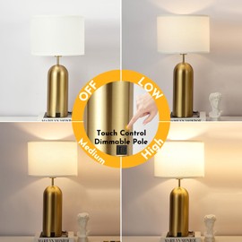 MoMyofdy Gold Lamps Set of 2 Touch Control 3-Way Dimmable Bedside Nightstand Lamps Bedroom Lamps Modern White& Gold Table Lamp with USB Type C Ports Tall Lamps for Living Room End Table Home Office