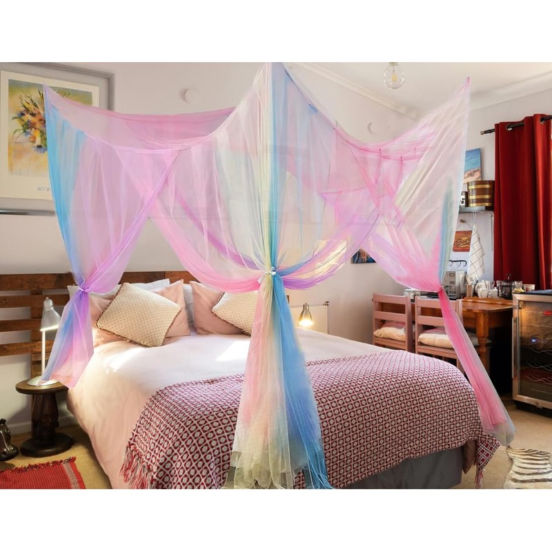 Rainbow Mosquito Net for Double Bed 4 Corner Post Elegant
