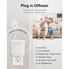 MQLMF Plug in Diffuser - 800 Sq Ft,No Wobble Design,Secure Wall Fit,Timer Control&Scent Intensity Button,Bluetooth APP,Waterless Scent Diffusers Home,Essential Oil Plug in Wall Diffuser – White