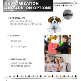 DolliBu St. Bernard Dog Stuffed Animal with Silver Cross Plush – Religious Baptism Gifts for Boys and Girls, Dedication Christening Gifts Plush Prayer Toy Healing Stuffed Animal – 8 Inches