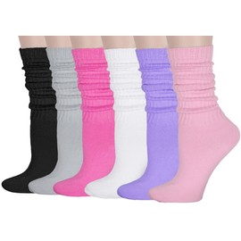 Loritta Slouchy Socks for Women Soft Retro Scrunch Sock Long Slouch Boot Socks, Retro Modern(6 Pairs)