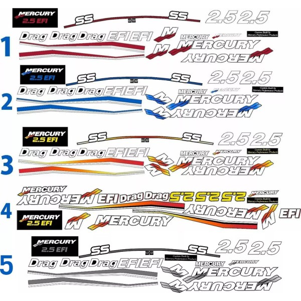 mercury 2.5 drag decal kit oem to red blue red/yellow