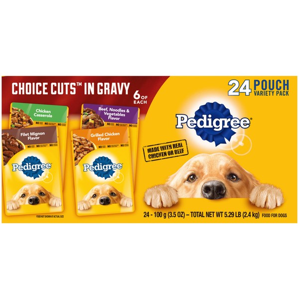 PEDIGREE CHOICE CUTS IN GRAVY Adult Soft Wet Dog Food 24-Count Variety Pack, 3.5 oz Pouches