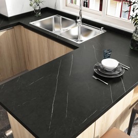 Wallercity Matte Marble Black Contact Paper for Countertops Peel and Stick Black Wallpaper for Bathroom Vinyl Waterproof Marble Wall Paper for Kitchen Countertop Covers Desk Table Tops 15.8''x78.7''