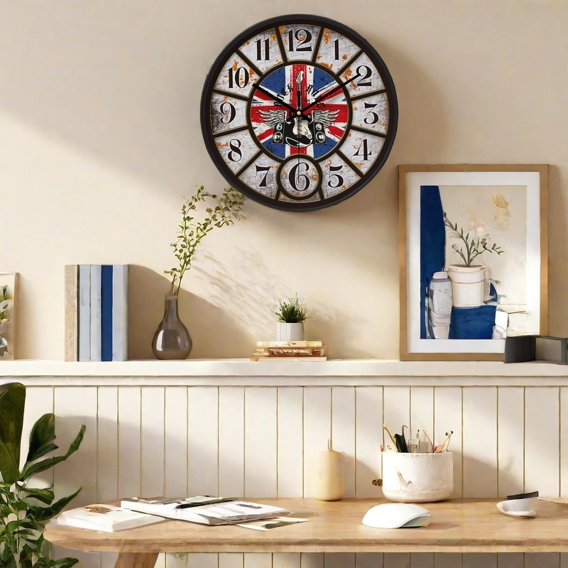 NUOVO Wall Clock Black Frame with Glass Cover Silent Ticking