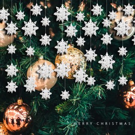 Christmas Hanging Snowflake 3D Hollow-Carved Glittery Ornaments Set of 6pcs with Different Sizes for Christmas Winter Wonderland New Year Party Home Decoration (White)